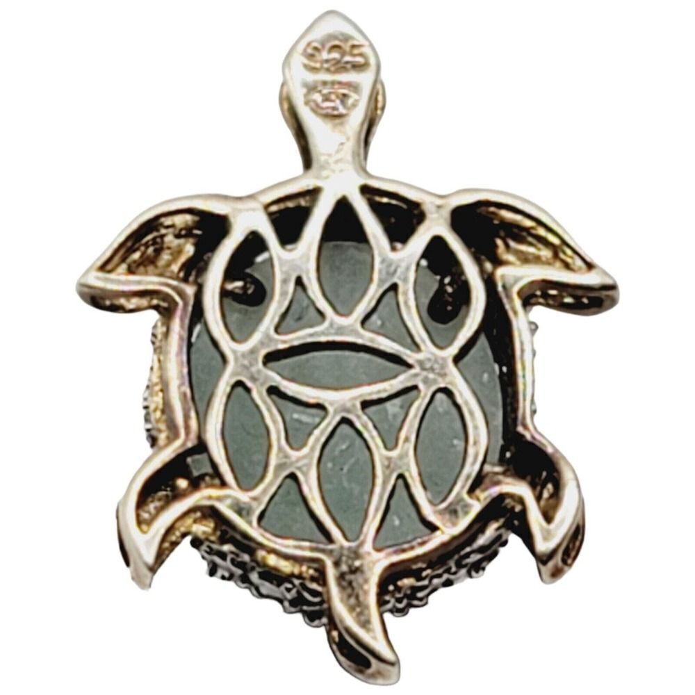 Sterling Silver 925 Vermeil Turtle Necklace Pendant Natural Jadeite and Diamonds - Picture 9 of 13